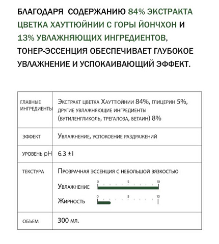 Тонер для лица с экстрактом цветка хауттюйнии 84%, Derma Factory, 300 мл, очищение, тонизирование