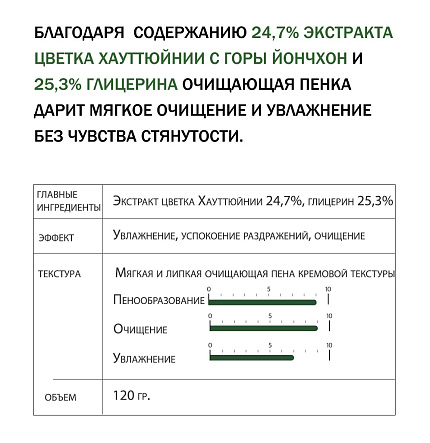 Пенка очищающая с экстрактом цветка хауттюйнии 24%, Derma Factory, 120мл, очищение, тонизирование