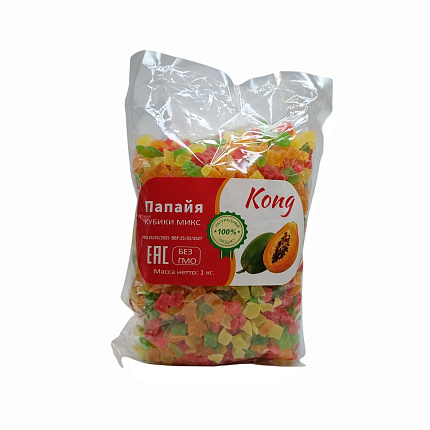 Папайя кубики KONG, 1 кг, фрукты, сладости, снеки